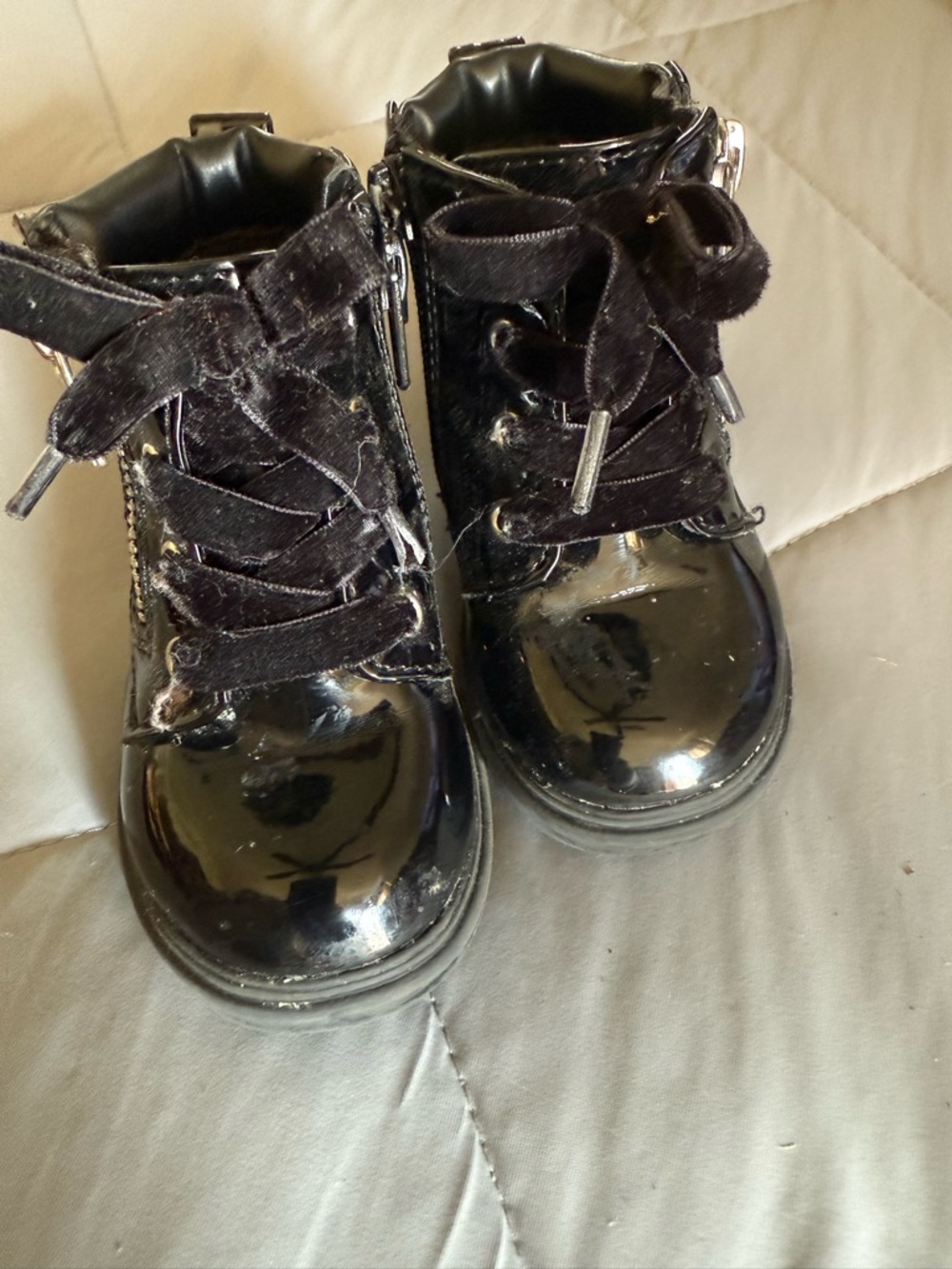 wonder nation Black Patent Velvet-Lace Ankle Boots